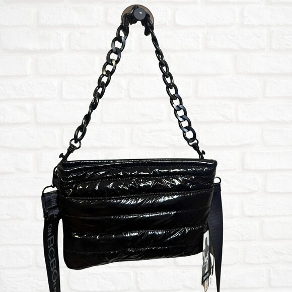 NWT BCBGeneration Channel Quilted East West Crossbody Bag Black Nylon Puffer - Picture 6 of 10